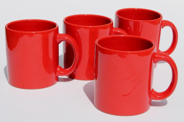 Waechtersbach pottery mugs, plain solid red coffee cups set of four