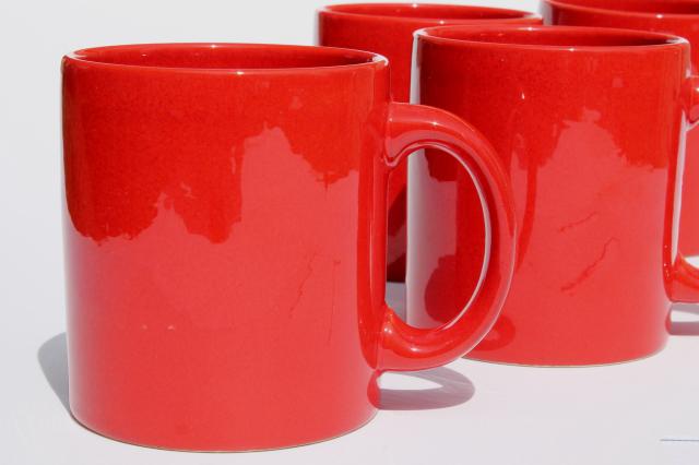Waechtersbach pottery mugs, plain solid red coffee cups set of four