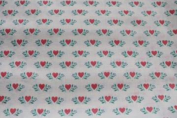 Wamsutta cotton fabric yardage w/ pink hearts print, vintage country folk art style