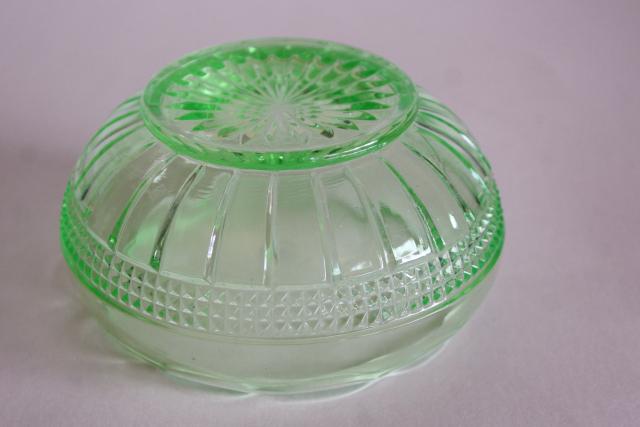 Weatherford Cambridge glass rose bowl vase, 20s 30s uranium green depression glass