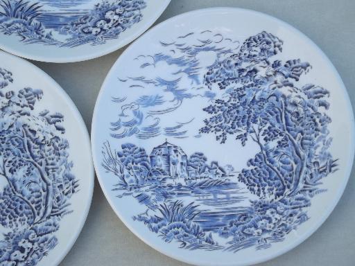 Wedgwood Countryside blue & white china bread & butter plates, set of 4