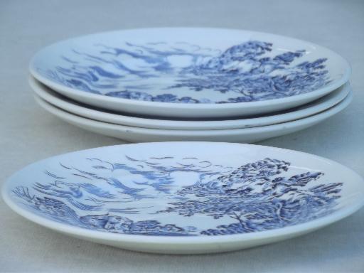 Wedgwood Countryside blue & white china bread & butter plates, set of 4