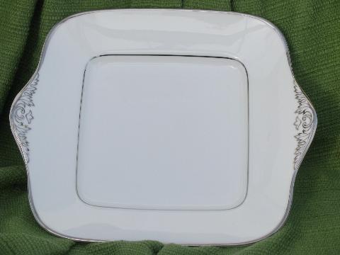 Wedgwood Sterling china, square cake plate w/ handles, platinum trim