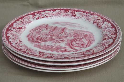Western Farmer's Home vintage Currier & Ives red transferware Homer Laughlin china plates