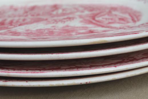 Western Farmer's Home vintage Currier & Ives red transferware Homer Laughlin china plates