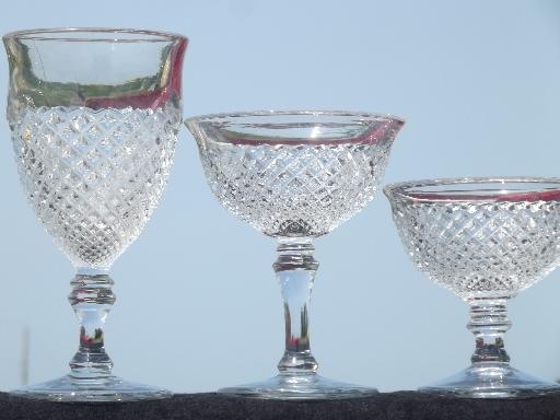 Westmoreland English hobnail glass glasses, water goblets, champagnes