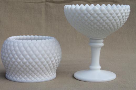 Westmoreland English hobnail pattern milk glass rose vase & flower bowl compote