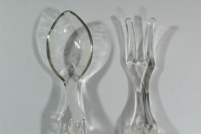 Wexford Anchor Hocking vintage pres-cut pressed glass salad spoon & fork servers