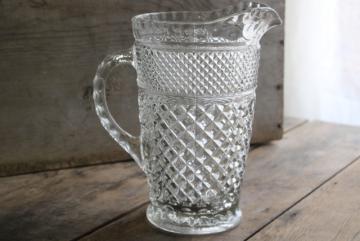 Wexford waffle pattern glass pitcher, vintage Anchor Hocking pressed glass