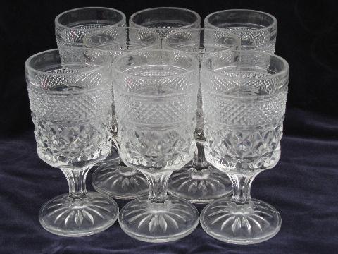 Wexford waffle pattern pressed glass goblets, claret wine glasses, Anchor Hocking