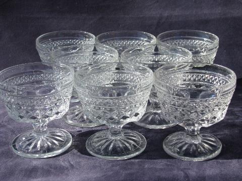 Wexford waffle pattern pressed glass sherbets or ice cream dishes, vintage Anchor Hocking