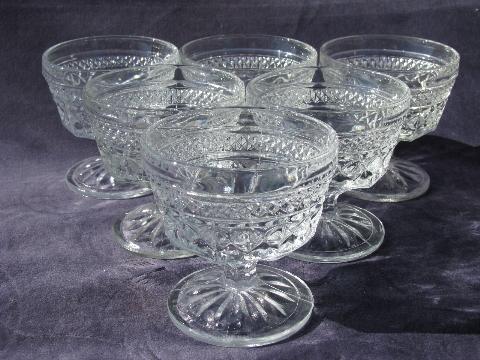Wexford waffle pattern pressed glass sherbets or ice cream dishes, vintage Anchor Hocking