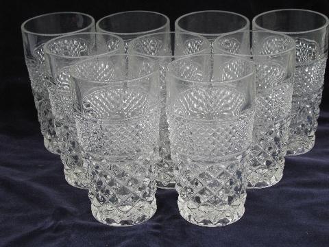 Wexford waffle pattern pressed glass tumblers, Anchor Hocking