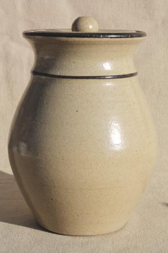 Wild Rice canister, rustic vintage handmade pottery canister jar w/ lid