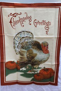 Williams Sonoma Thanksgiving Greetings vintage turkey print cotton towel made in Italy