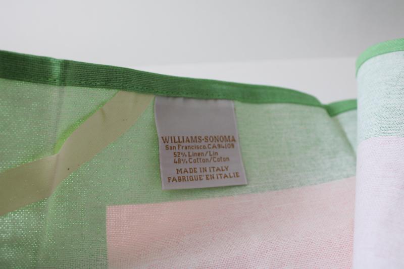 Williams Sonoma cotton kitchen dish tea towels, vintage style Easter bunny, pink green plaid