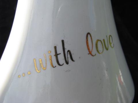 'With Love' motto, vintage Haeger pottery vase for Valentine's Day