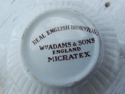 Wm Adams Sharon brown transferware shamrock clover china cups and saucers