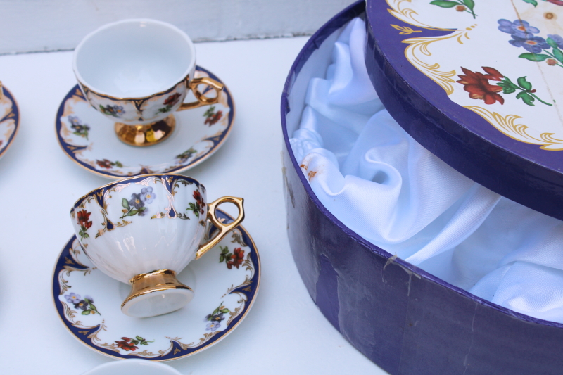 Yedi porcelain cups saucers, never used classic coffee tea set floral w/ hand painted gold