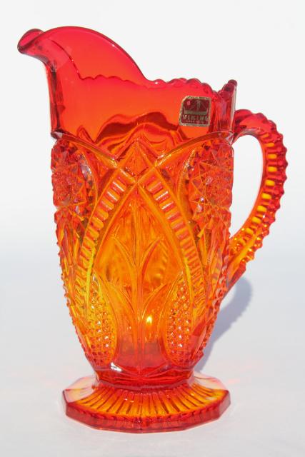 Yesteryear vintage Viking glass amberina red orange shaded colored glass pitcher 