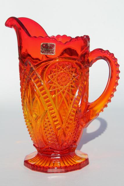 Yesteryear vintage Viking glass amberina red orange shaded colored glass pitcher 