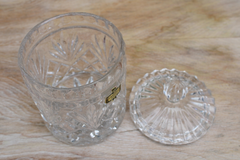 Zajecar Yugoslavia label lead crystal candy jar or humidor, vintage glass canister w/ lid