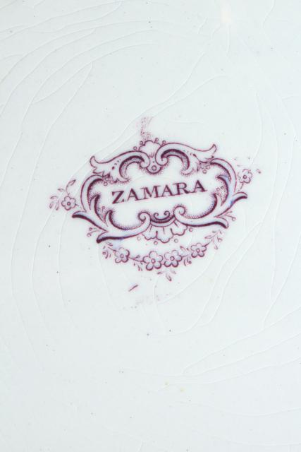 Zamara purple transferware china plate, antique English ironstone Francis Morley mid 1800s vintage