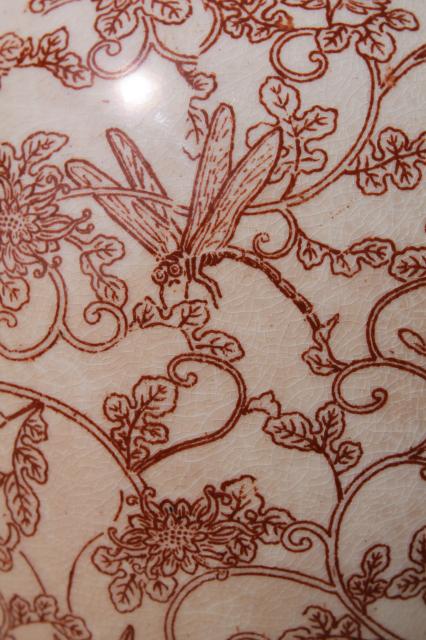 aesthetic antique Royal Doulton china jug, brown transferware print bugs, butterflies & bees