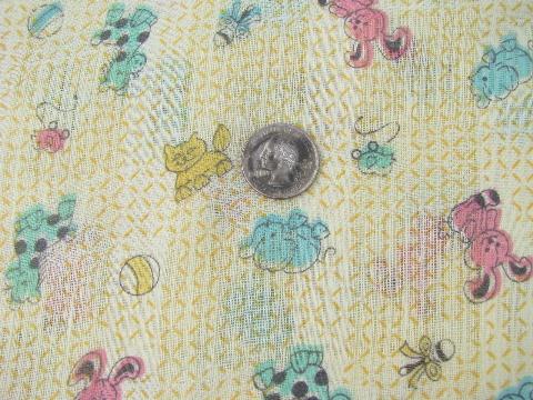airy summer weight cotton fabric, cute vintage baby animals print on yellow