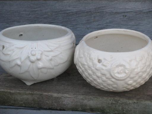 all white lot retro vintage pottery planters and vases, matte and gloss glaze