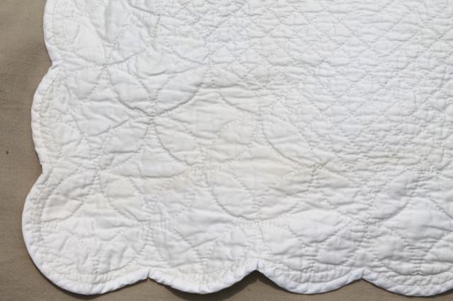 all white wholecloth quilt, vintage quilted cotton bedspread bed cover