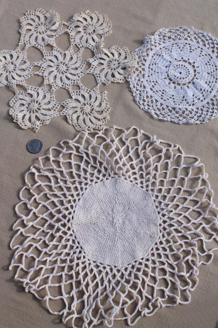 all white work vintage crochet lace & linens lot, doilies, table mats & centerpieces