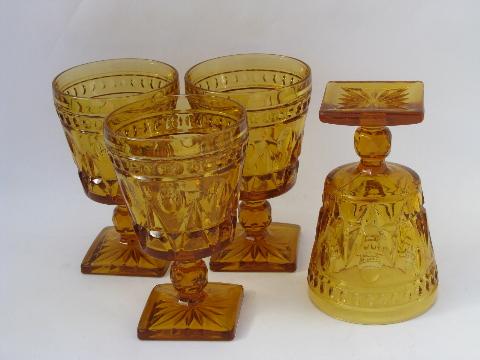 amber glass Park Lane pattern stemware, vintage water / wine glasses