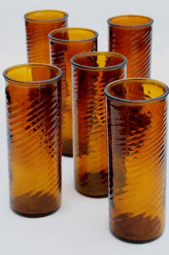 amber glass coolers / iced tea glasses, vintage Mexican glass tall tumblers