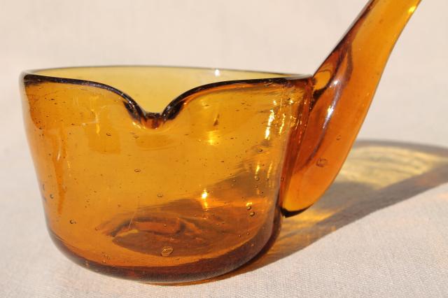 amber glass punch ladle, vintage hand blown glass made in Mexico or Spain