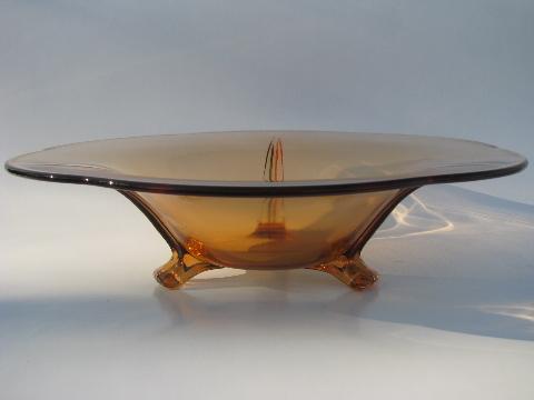 amber glass vintage Fostoria three-toed footed console/centerpiece bowl