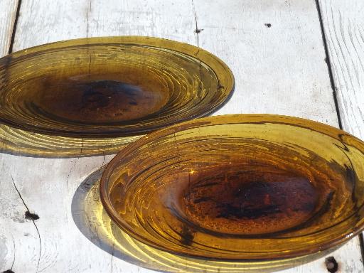 amber swirl hand-blown glass plates, vintage Mexican art glass w/ pontil marks