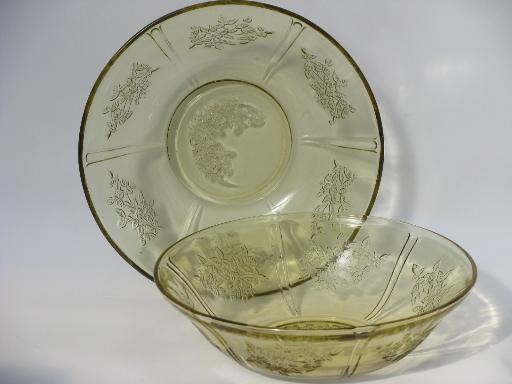 amber yellow Sharon cabbage rose depression glass, two serving bowls