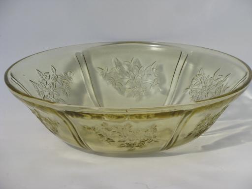 amber yellow Sharon cabbage rose depression glass, two serving bowls