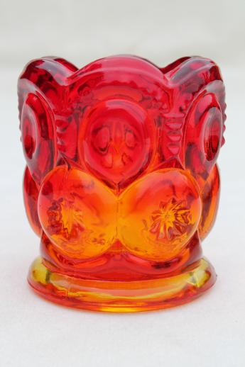 amberina glass toothpick holder vase, vintage moon & stars pattern glass