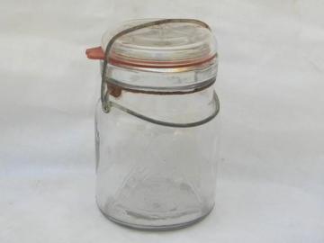 antique 1 pt Security Seal fruit jar, lightning lid and wrinkled glass