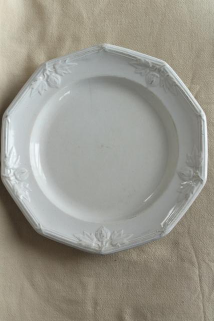 antique 1800s Wedgwood ironstone china plate or soup bowl, heavy embossed border horse chestnut