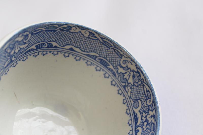 antique 1800s vintage china tea cup, handleless teacup w/ blue & white transferware