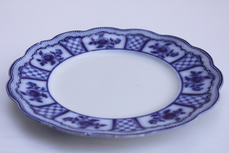 antique 1800s vintage flow blue china plate Melbourne pattern Grindley England blue and white
