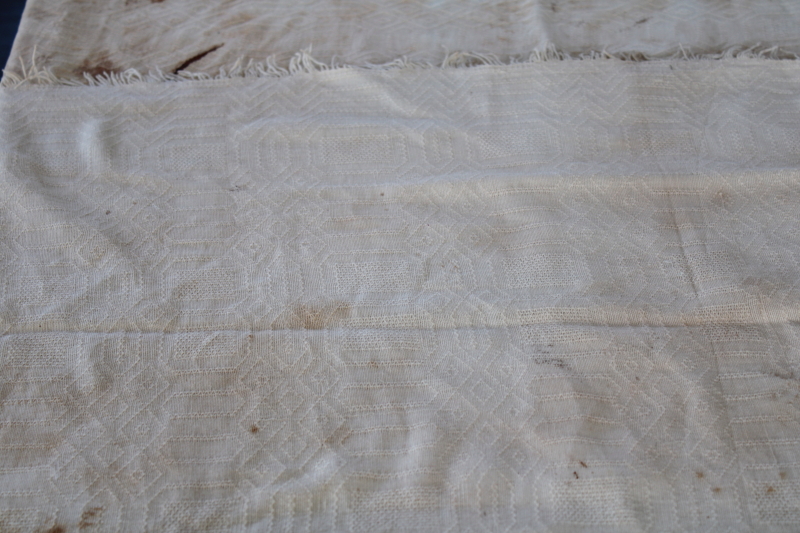 antique 1800s vintage handwoven homespun natural linen tablecloth or coverlet, early Americana fabric