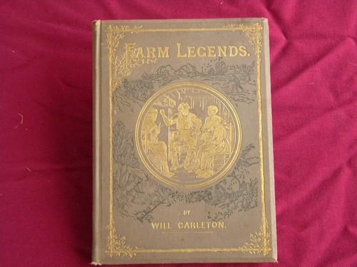 antique 1870s Farm Legends illustrated poetry, Victorian gilt art binding
