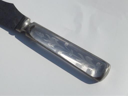 antique 1876 Hartford Cutlery cheese knife, etched glass and nickel silver