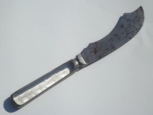 antique 1876 Hartford Cutlery cheese knife, etched glass and nickel silver