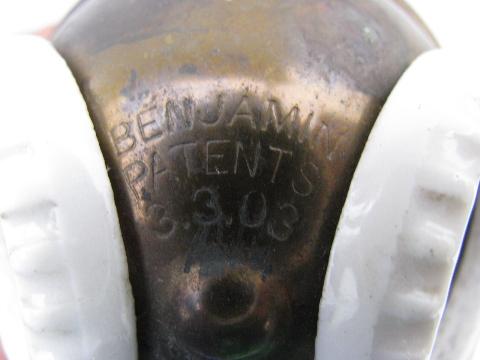 antique 1904 Benjamin brass/porcelain cluster light