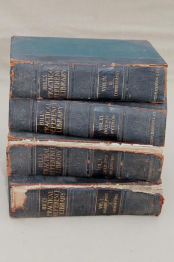 antique 1906 four volume reference library, Hill's pratical illustrated encyclopedia books